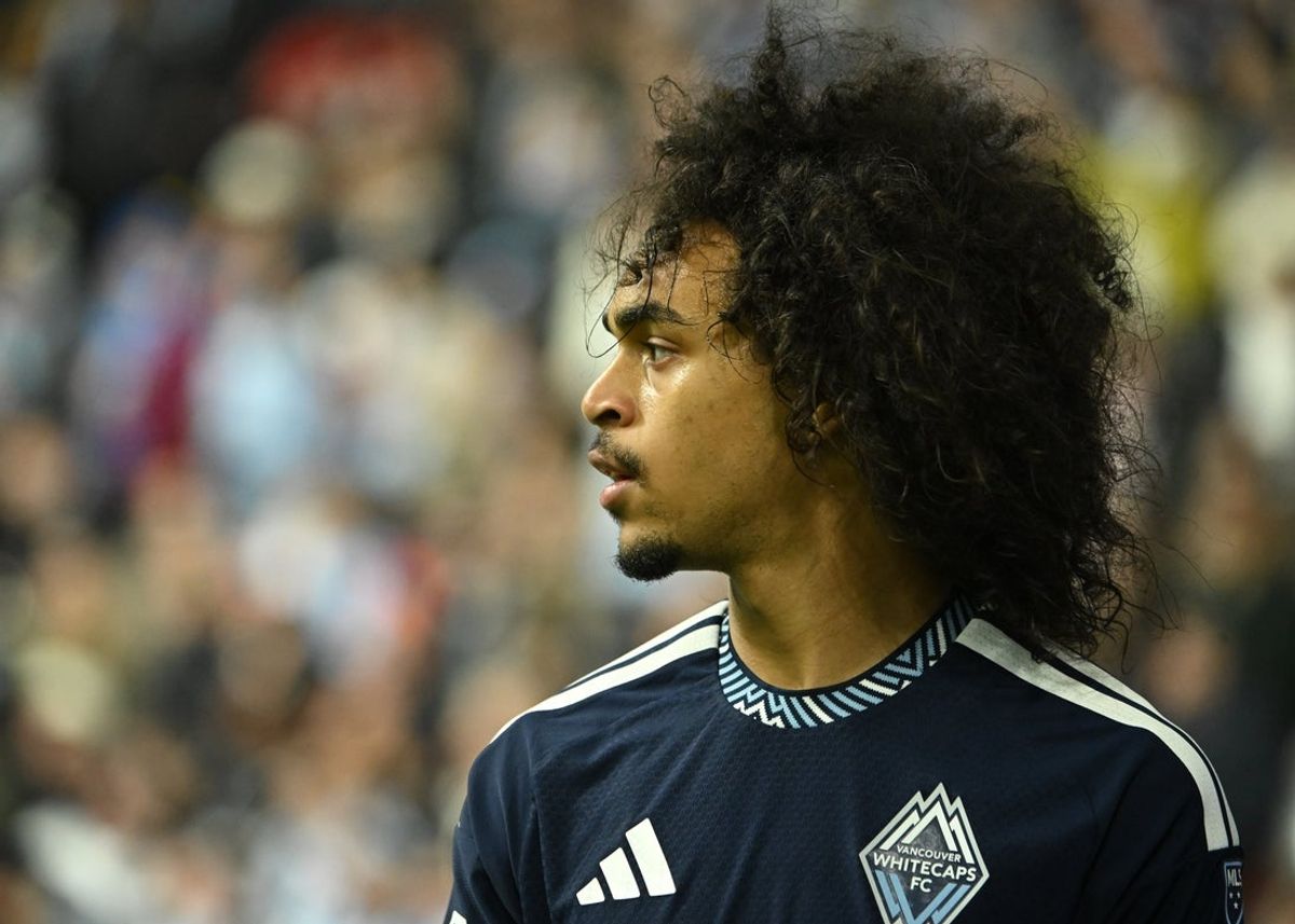 Feb 21, 2026; Vancouver, British Columbia, CAN; Vancouver Whitecaps midfielder Aziel Jackson (22) watches the ball against Real Salt Lake during the second half at BC Place. Mandatory Credit: Simon Fearn-Imagn Images