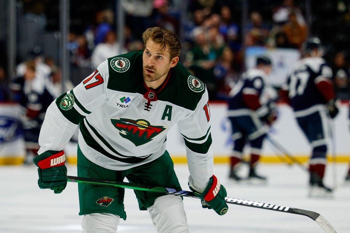 Feb 26, 2026; Denver, Colorado, USA; Minnesota Wild left wing Marcus Foligno (17) before the game against the Colorado Avalanche at Ball Arena. Mandatory Credit: Isaiah J. Downing-Imagn Images