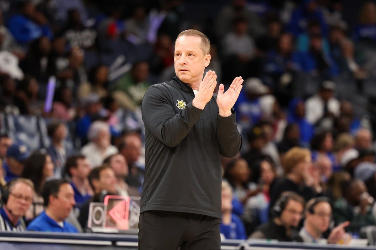 Feb 26, 2026; Memphis, Tennessee, USA; Wichita State Shockers head coach Paul Mills reacts against the Memphis Tigers during the second half at FedExForum. Mandatory Credit: Wesley Hale-Imagn Images