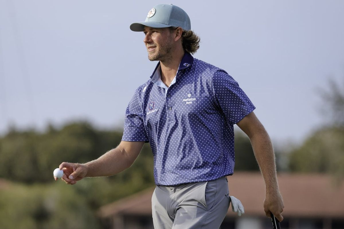 Feb 27, 2026; Palm Beach Gardens, Florida, USA; Austin Smotherman walks off of the third green during the second round of the Cognizant Classic golf tournament. Mandatory Credit: Reinhold Matay-Imagn Images