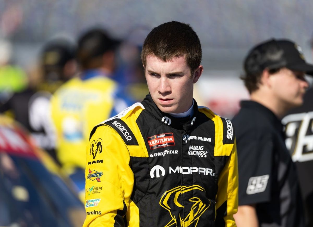 Feb 13, 2026; Daytona Beach, Florida, USA; NASCAR Truck Series driver Daniel Dye (10) during qualifying for the Fresh from Florida 250 at Daytona International Speedway. Mandatory Credit: Mark J. Rebilas-Imagn Images