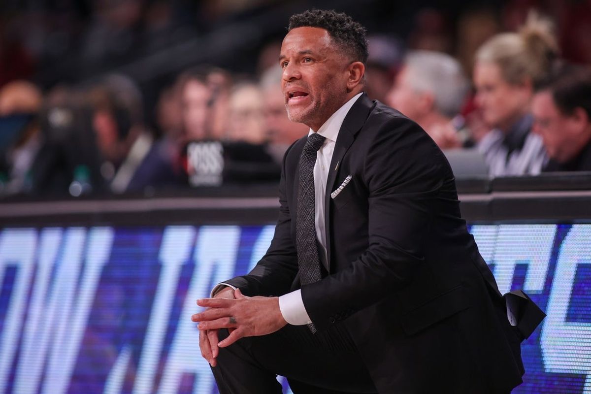 Feb 28, 2026; Atlanta, Georgia, USA; Georgia Tech Yellow Jackets head coach Damon Stoudamire coaches against the Florida State Seminoles in the first half at McCamish Pavilion. Mandatory Credit: Brett Davis-Imagn Images