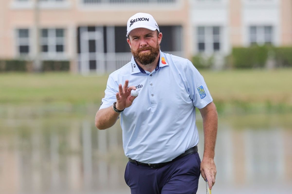 Feb 28, 2026; Palm Beach Gardens, Florida, USA; Shane Lowry reacts on the eighth green during the third round of the Cognizant Classic golf tournament. Mandatory Credit: Reinhold Matay-Imagn Images
