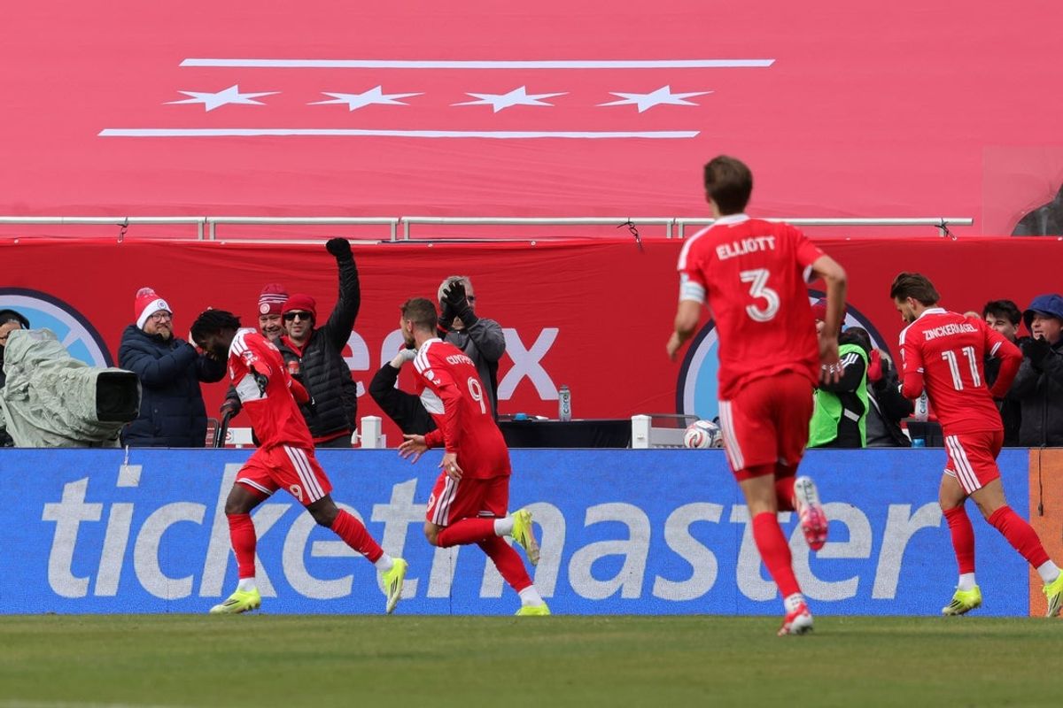 Feb 28, 2026; Chicago, Illinois, USA; Chicago Fire forward Jonathan Bamba (19) reacts after swirling a goal against the CF Montreal during the first half at Soldier Field. Mandatory Credit: Mike Dinovo-Imagn Images