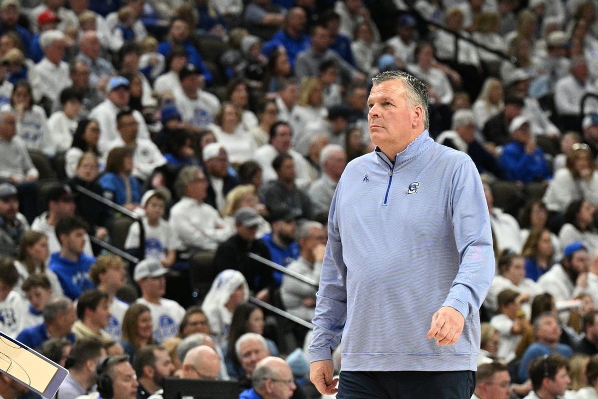 Feb 28, 2026; Omaha, Nebraska, USA;  Creighton Bluejays head coach Greg McDermott on floor during the game against the Providence Friars during the second half at CHI Health Center Omaha. Mandatory Credit: Steven Branscombe-Imagn Images