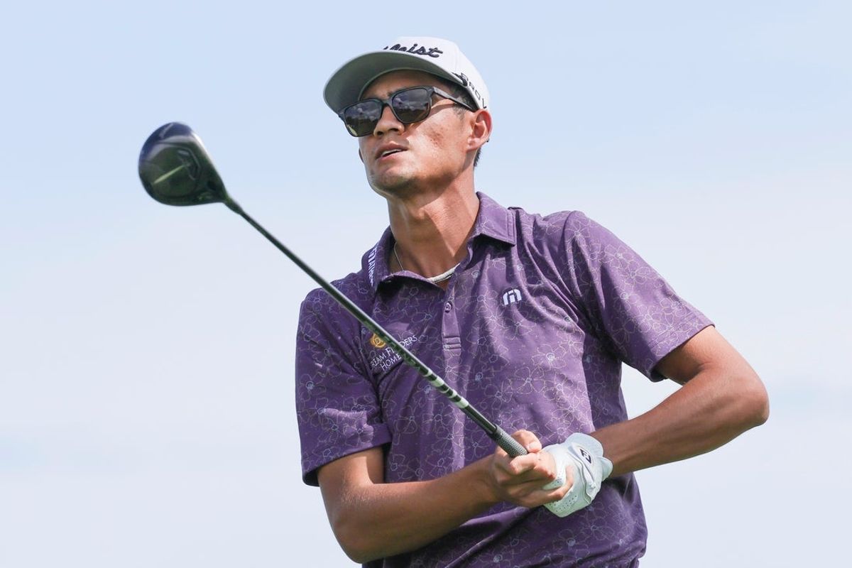 Mar 1, 2026; Palm Beach Gardens, Florida, USA; Ricky Castillo plays his shot from the second tee during the final round of the Cognizant Classic golf tournament. Mandatory Credit: Reinhold Matay-Imagn Images