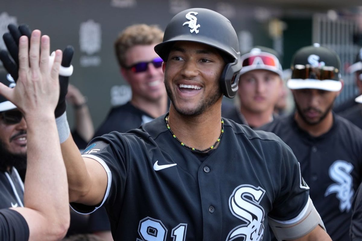 Mar 1, 2026; Mesa, Arizona, USA; Chicago White Sox outfielder Braden Montgomery (91) celebrates after hitting a solo home run against the Chicago Cubs in the first inning at Sloan Park. Mandatory Credit: Rick Scuteri-Imagn Images