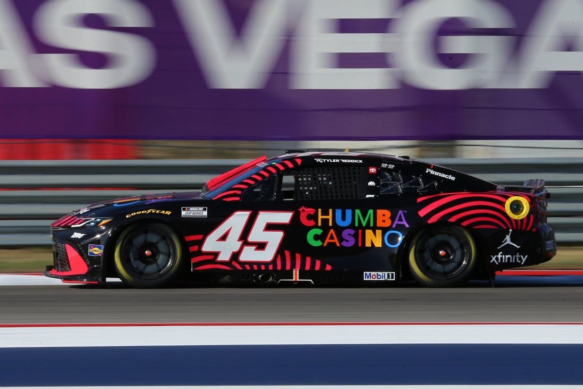 Mar 1, 2026; Austin, Texas, USA; NASCAR Cup Series driver Tyler Reddick (45) goes through turn 16 during the NASCAR Cup Series Duramax Texas Grand Prix Powered by RelaDyne at Circuit of the Americas. Mandatory Credit: Michael C. Johnson-Imagn Images
