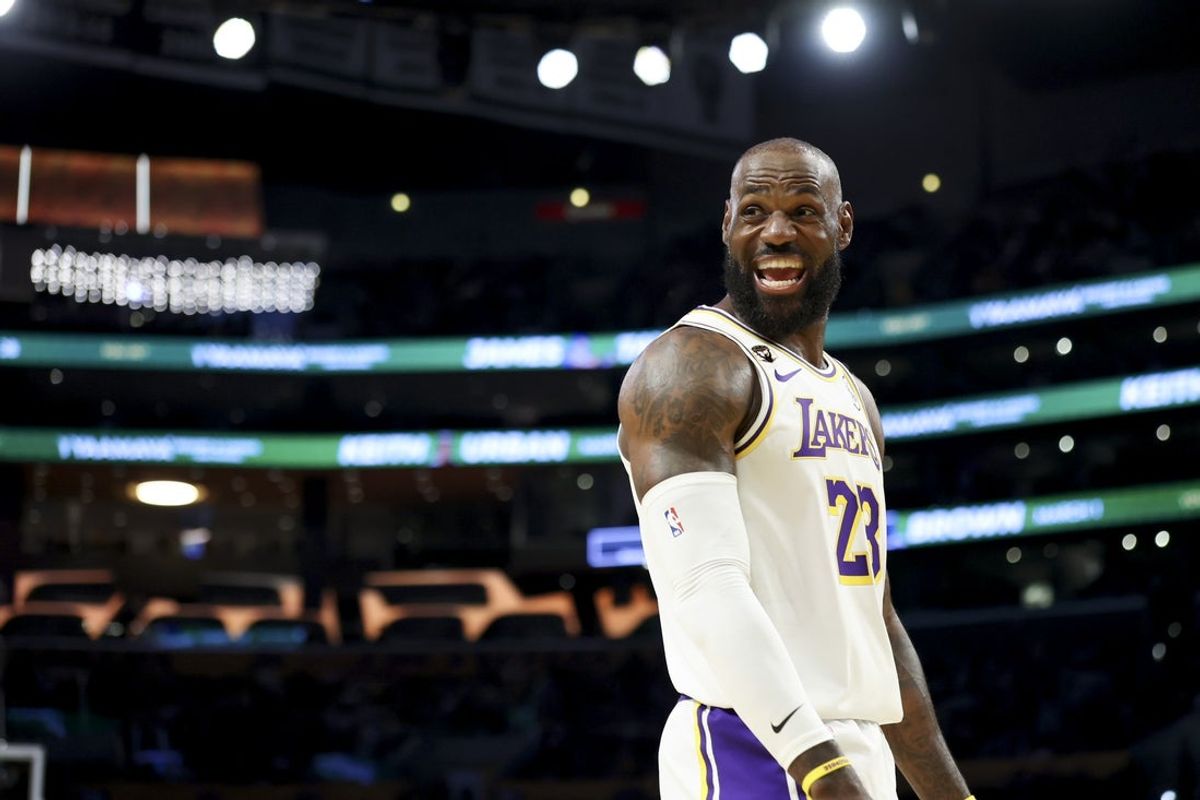 Mar 1, 2026; Los Angeles, California, USA; Los Angeles Lakers forward LeBron James (23) during the first quarter against the Sacramento Kings at Crypto.com Arena. Mandatory Credit: William Navarro-Imagn Images