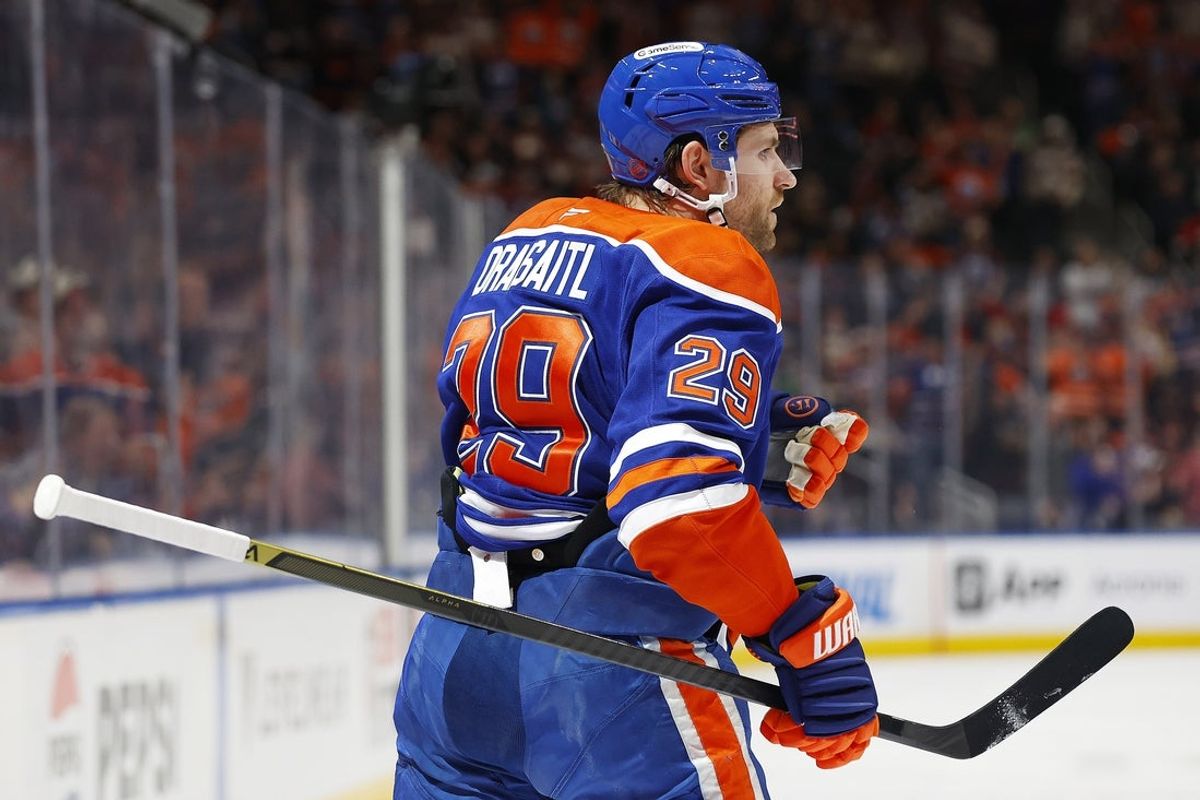 Mar 3, 2026; Edmonton, Alberta, CAN; Edmonton Oilers forward Leon Draisaitl (29) celebrates after scoring a goal, during the first period against the Ottawa Senators at Rogers Place. Mandatory Credit: Perry Nelson-Imagn Images
