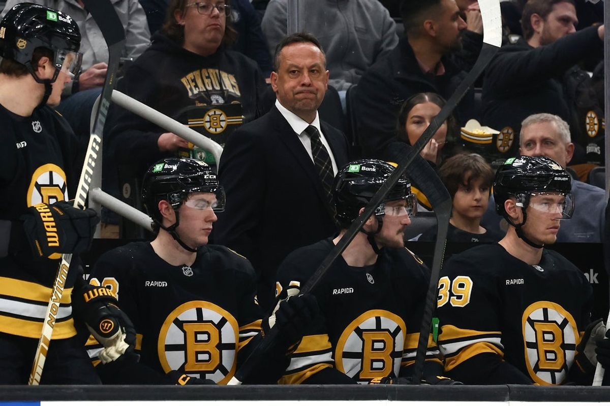 Mar 3, 2026; Boston, Massachusetts, USA; Boston Bruins head coach Marco Sturm behind the bench during the third period against the Pittsburgh Penguins at TD Garden. Mandatory Credit: Winslow Townson-Imagn Images