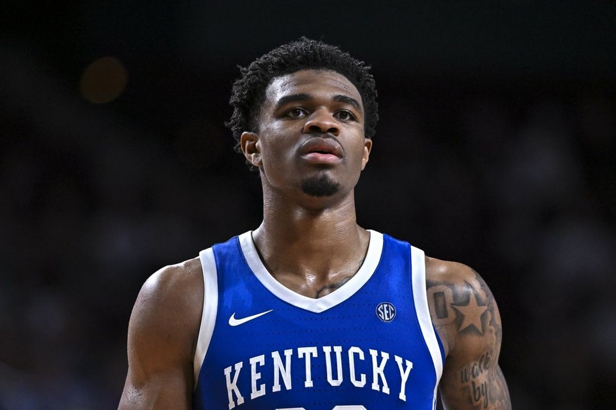 Mar 3, 2026; College Station, Texas, USA; Kentucky Wildcats guard Otega Oweh (00) looks on during the second half against the Texas A&M Aggies at Reed Arena. Mandatory Credit: Maria Lysaker-Imagn Images