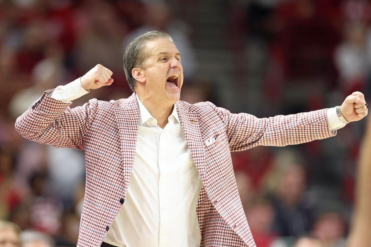 Mar 4, 2026; Fayetteville, Arkansas, USA; Arkansas Razorbacks head coach John Calipari during the second half against the Texas Longhorns at Bud Walton Arena. Arkansas won 105-85. Mandatory Credit: Nelson Chenault-Imagn Images