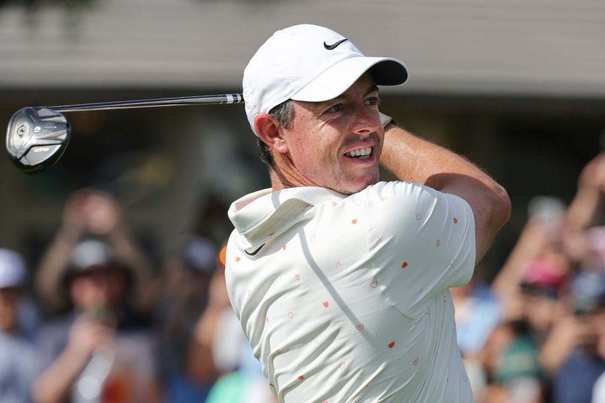 Mar 6, 2026; Orlando, Florida, USA;  Rory McIlroy plays his shot from the first tee during the second round of the Arnold Palmer Invitational golf tournament. Mandatory Credit: Reinhold Matay-Imagn Images