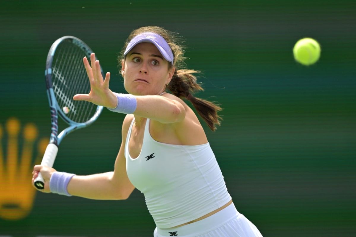 Mar 6, 2026; Indian Wells, CA, USA;  Kimberly Birrell (AUS) hits a shot during her second round match against Victoria Mboko (CAN) in the BNP Paribas Open at the Indian Wells Tennis Garden. Mandatory Credit: Jayne Kamin-Oncea-Imagn Images