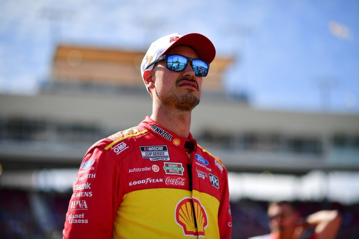 Mar 7, 2026; Avondale, Arizona, USA; Team Penske driver Joey Logano (22) during qualifying at Phoenix Raceway. Mandatory Credit: Gary A. Vasquez-Imagn Images