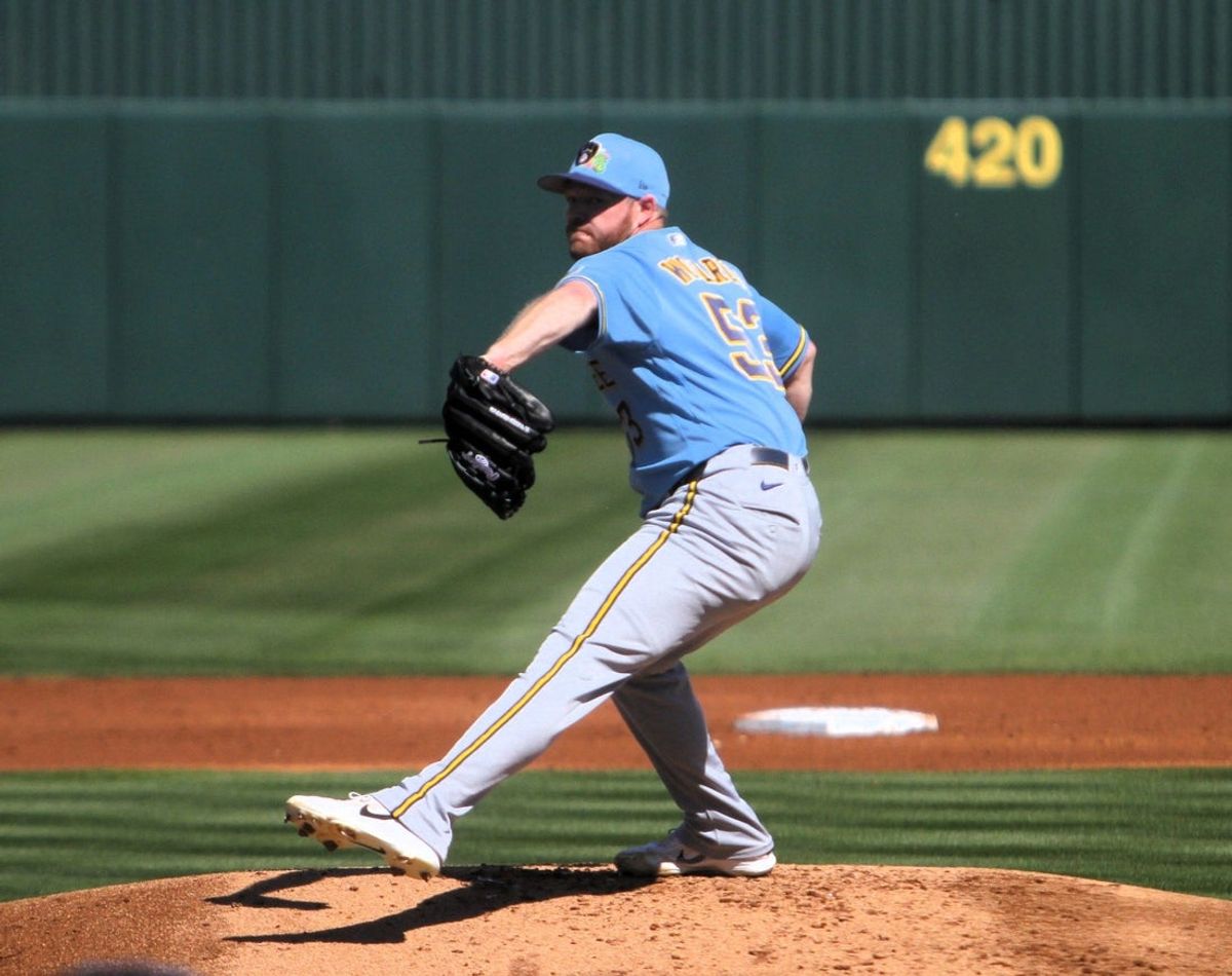 Brewers pitcher Brandon Woodruff works during a spring training game at Diablo Stadium on March 7, 2026.