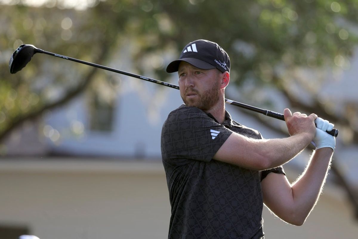 Mar 7, 2026; Orlando, Florida, USA;  Daniel Berger plays his shot from the 11th tee during the third round of the Arnold Palmer Invitational golf tournament. Mandatory Credit: Reinhold Matay-Imagn Images
