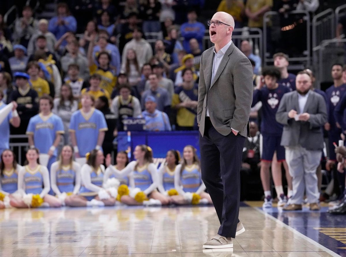 UConn head coach Dan Hurley is shown during the second half of their game Saturday, March 7, 2026 at Fiserv Forum in Milwaukee, Wisconsin. Marquette beat UConn 68-62.
