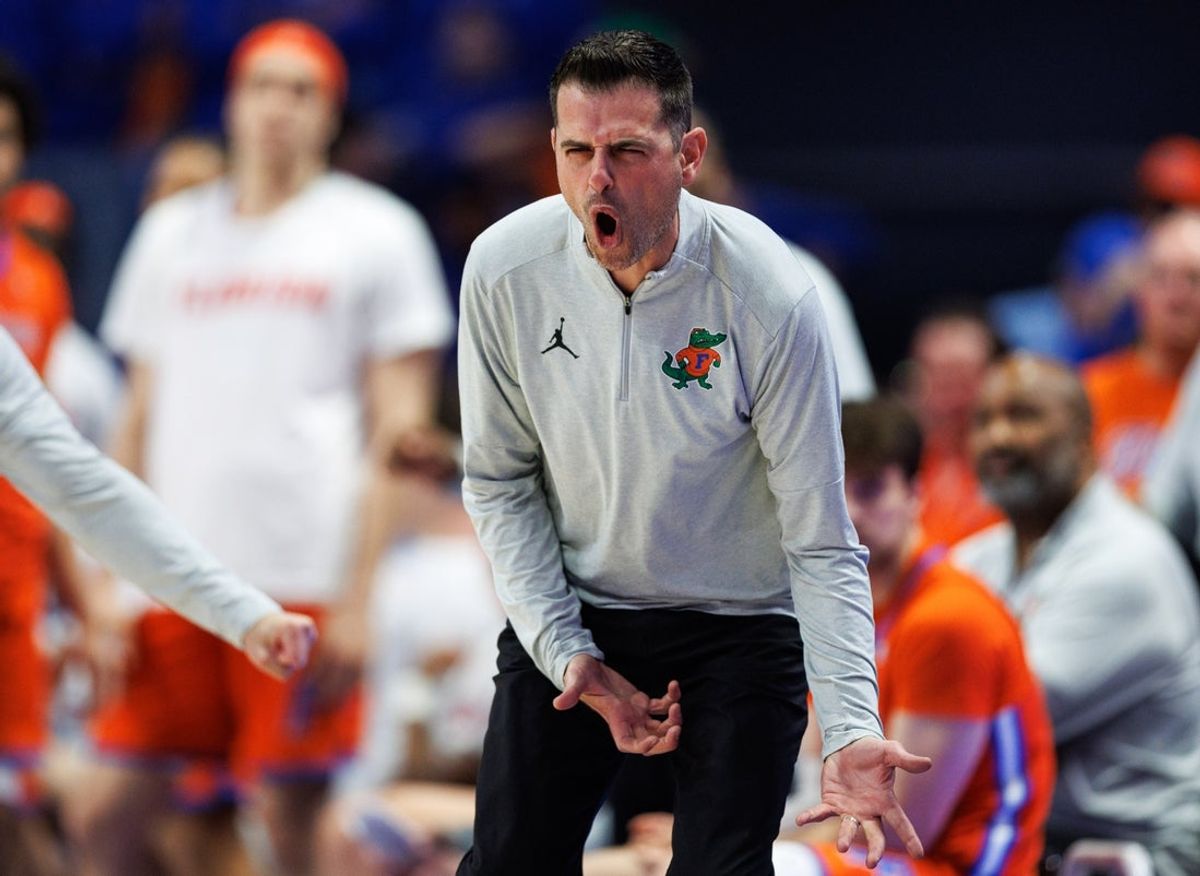 Mar 7, 2026; Lexington, Kentucky, USA; Florida Gators head coach Todd Golden reacts to a call made by a referee during the second half against the Kentucky Wildcats at Rupp Arena at Central Bank Center. Mandatory Credit: Jordan Prather-Imagn Images