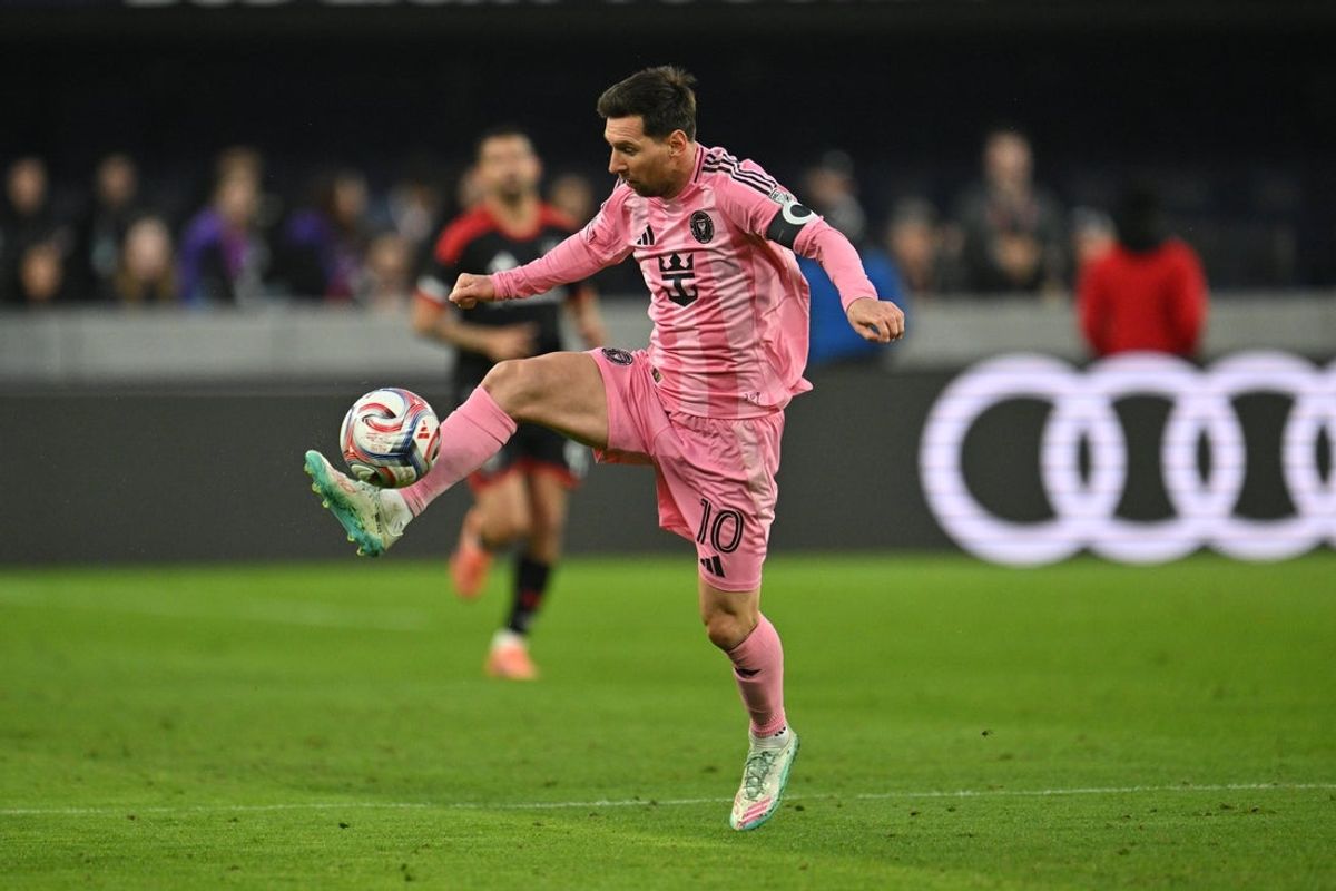 Mar 7, 2026; Baltimore, Maryland, USA;  Inter Miami CF forward Lionel Messi (10) controls the ball in the second half against DC United at M&T Bank Stadium. Mandatory Credit: Jamie Sabau-Imagn Images