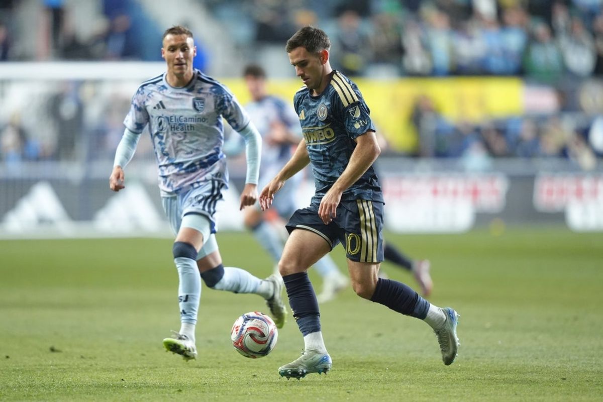 Mar 7, 2026; Chester, Pennsylvania, USA; Philadelphia Union forward Milan Iloski (10) controls the ball against the San Jose Earthquakes in the first half at Subaru Park. Mandatory Credit: Kyle Ross-Imagn Images