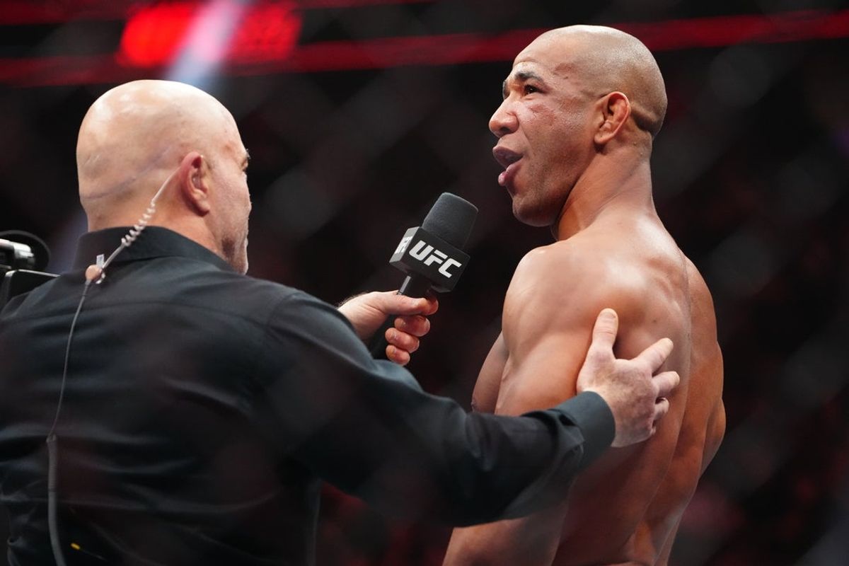 Mar 7, 2026; Las Vegas, Nevada, UNITED STATES; Gregory Rodrigues (red gloves) reacts after defeating fight Brunno Ferreira (blue gloves) during UFC 326 at T-Mobile Arena. Mandatory Credit: Stephen R. Sylvanie-Imagn Images