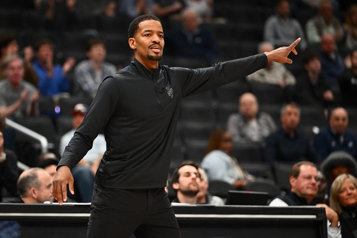 Mar 7, 2026; Washington, District of Columbia, USA; Providence Friars head coach Kim English gestures against the Georgetown Hoyas during the second half at Capital One Arena. Mandatory Credit: Brad Mills-Imagn Images