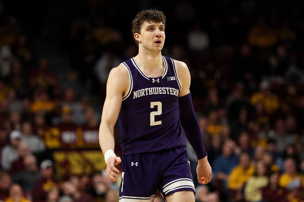 Mar 7, 2026; Minneapolis, Minnesota, USA; Northwestern Wildcats forward Nick Martinelli (2) looks on during the second half against the Minnesota Golden Gophers at Williams Arena. Mandatory Credit: Matt Krohn-Imagn Images