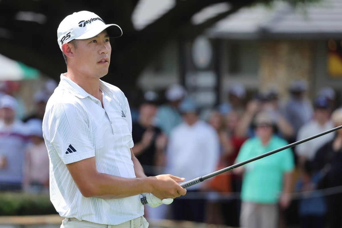 Mar 8, 2026; Orlando, Florida, USA;  Collin Morikawa plays his shot from the first tee during the final round of the Arnold Palmer Invitational golf tournament. Mandatory Credit: Reinhold Matay-Imagn Images
