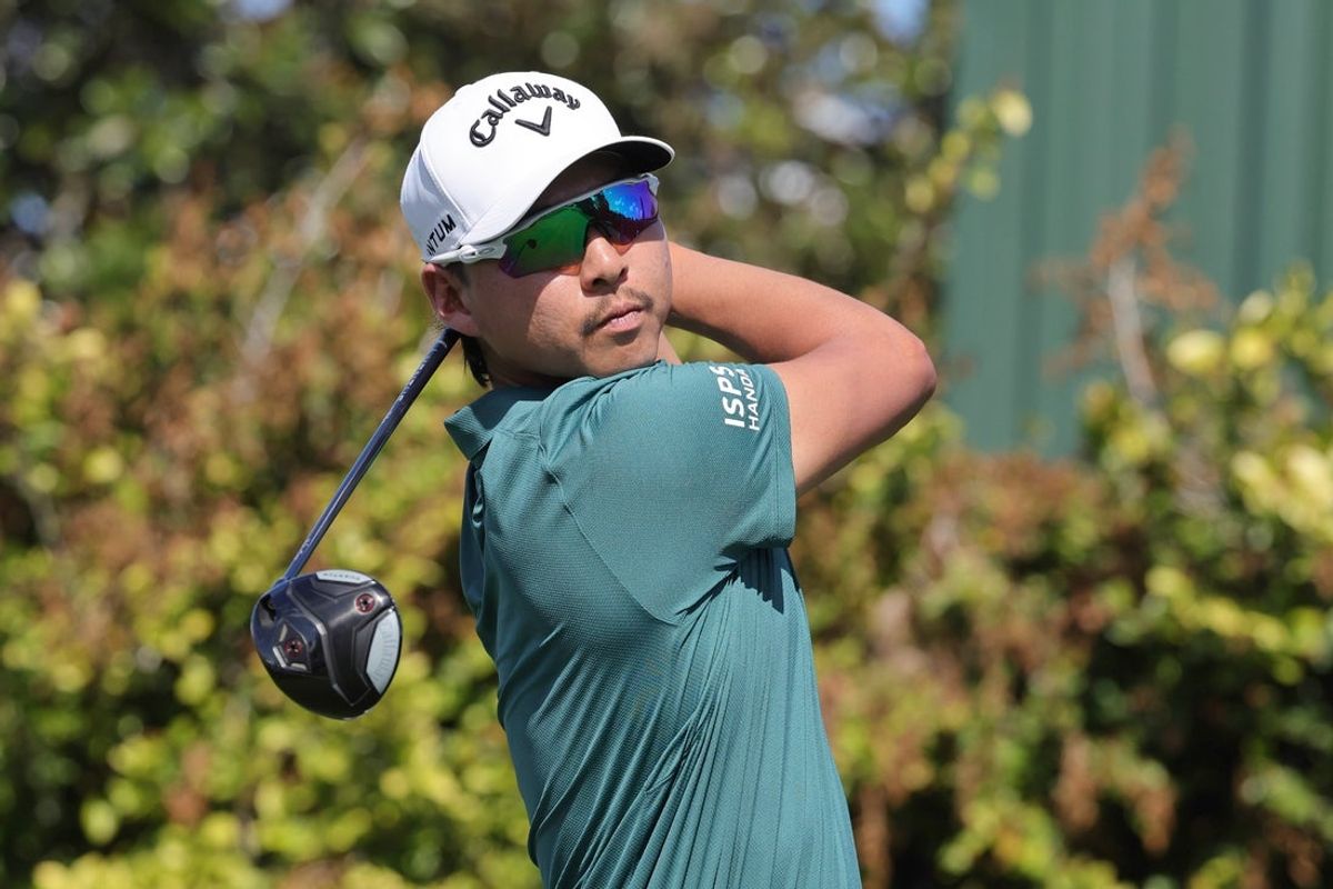 Mar 8, 2026; Orlando, Florida, USA; Min Woo Lee plays his shot from the ninth tee during the final round of the Arnold Palmer Invitational golf tournament. Mandatory Credit: Reinhold Matay-Imagn Images
