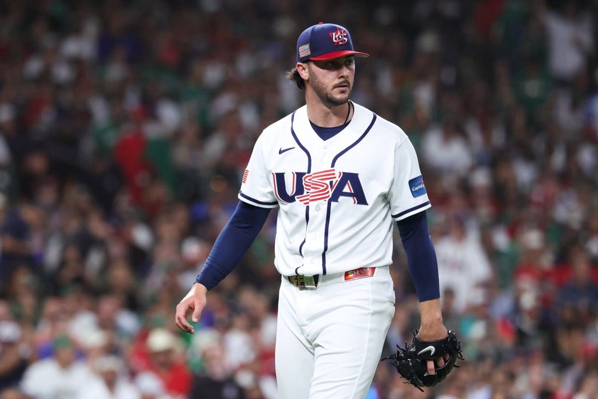 Mar 9, 2026; Houston, TX, United States; United States pitcher Paul Skenes (30) walks off the field in the second inning against Mexico at Daikin Park. Mandatory Credit: Troy Taormina-Imagn Images