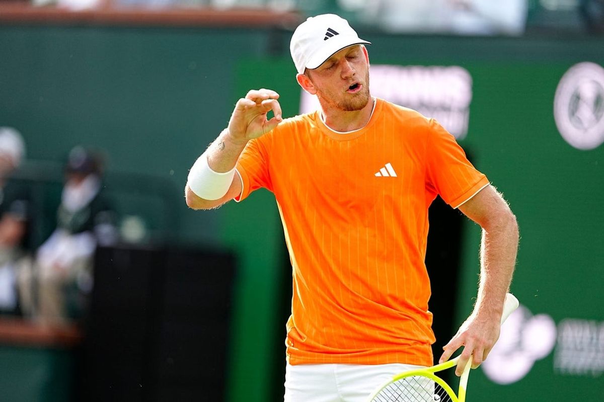 Alejandro Davidovich Fokina reacts during his 4-6, 6-1, 7-6 BNP Paribas Open fourth-round loss to Learner Tien in Indian Wells, Calif., on Tuesday, March 10, 2026.