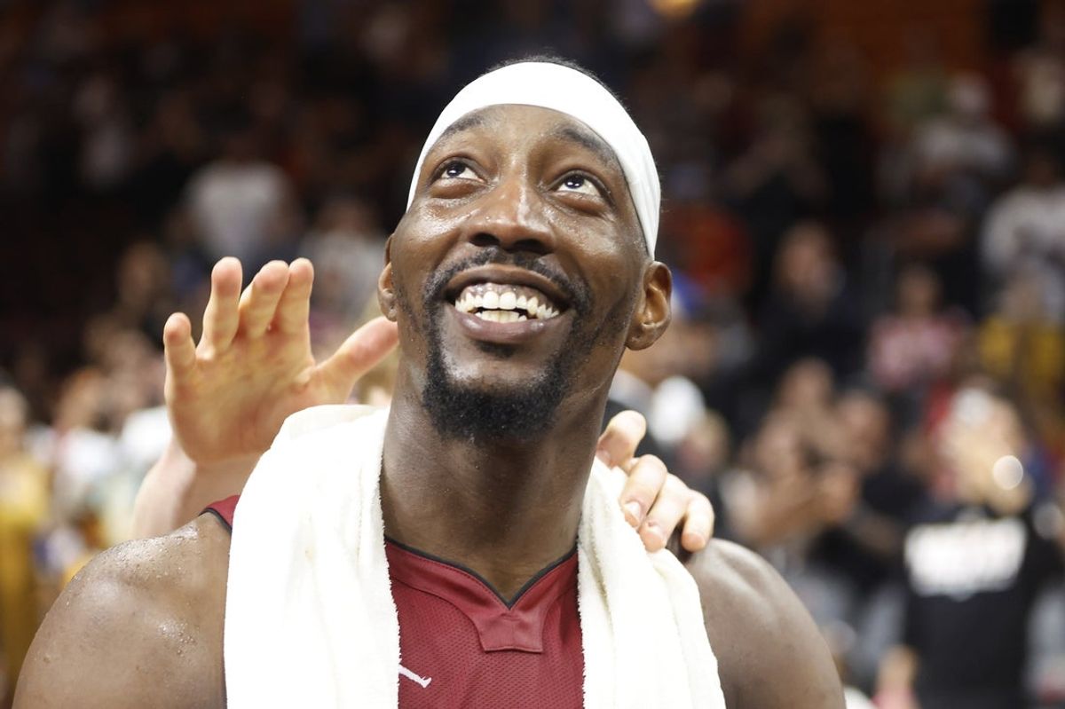 Mar 10, 2026; Miami, Florida, USA;  Miami Heat center Bam Adebayo (13) reacts after becoming the NBA's second highest scorer of points in a game against the Wshington Wizards at Kaseya Center. Adebayo scored 83 points. Mandatory Credit: Rhona Wise-Imagn Images