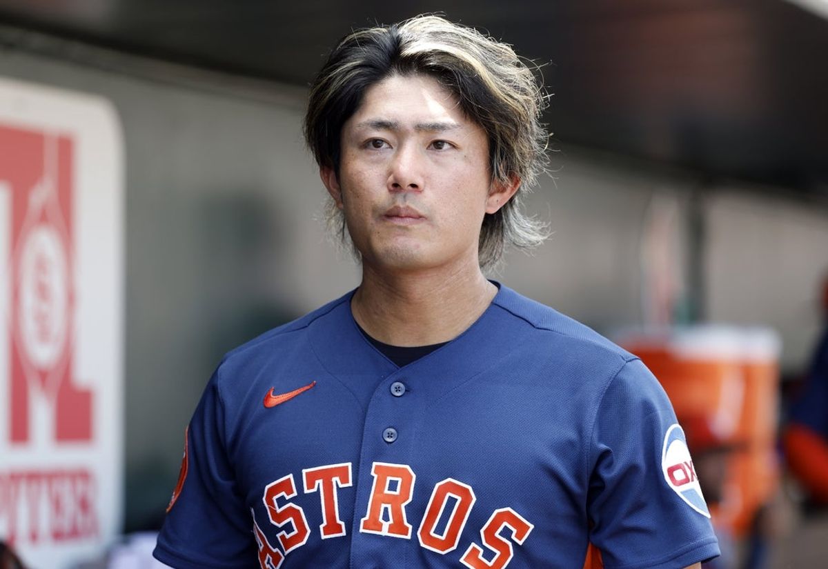 Mar 11, 2026; Jupiter, Florida, USA;  Houston Astros pitcher Tatsuya Imai (45) walks through the dugout against the Miami Marlins during the second inning at Roger Dean Chevrolet Stadium. Mandatory Credit: Rhona Wise-Imagn Images
