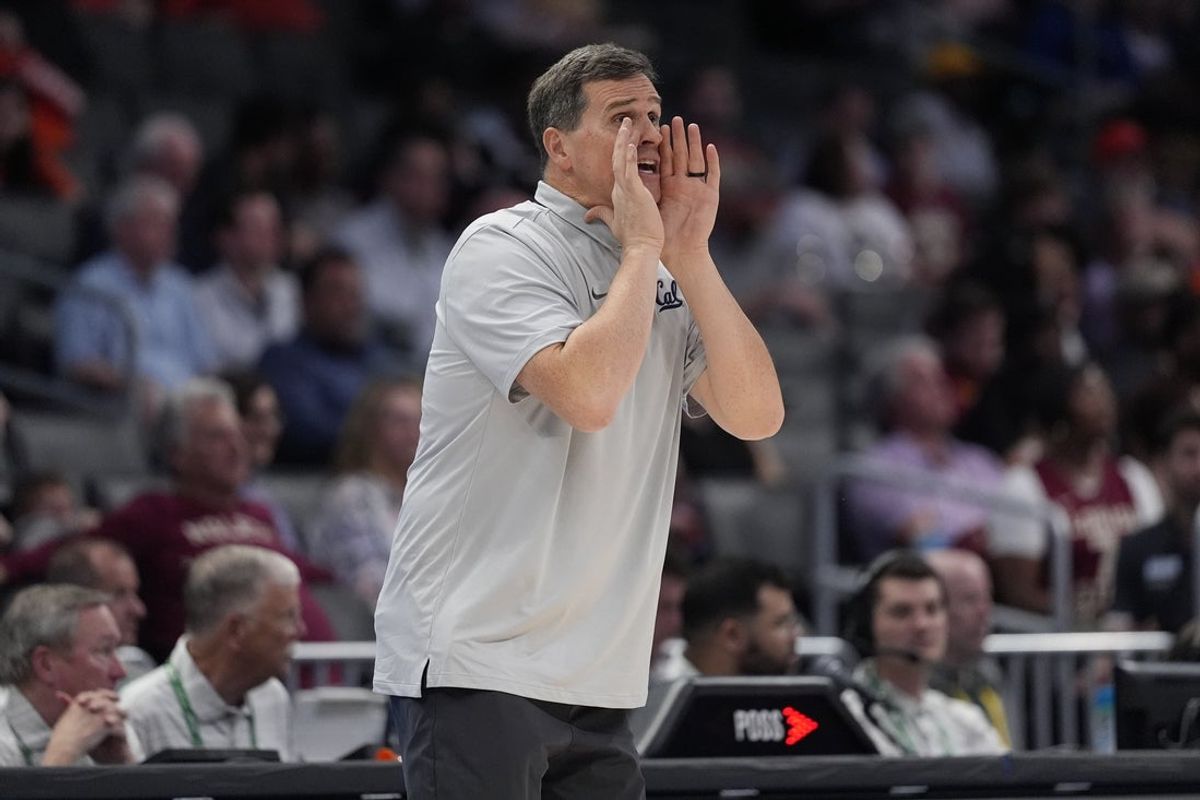 Mar 11, 2026; Charlotte, NC, USA; California Golden Bears head coach Mark Madsen during the second half against the Florida State Seminoles at Spectrum Center. Mandatory Credit: Jim Dedmon-Imagn Images
