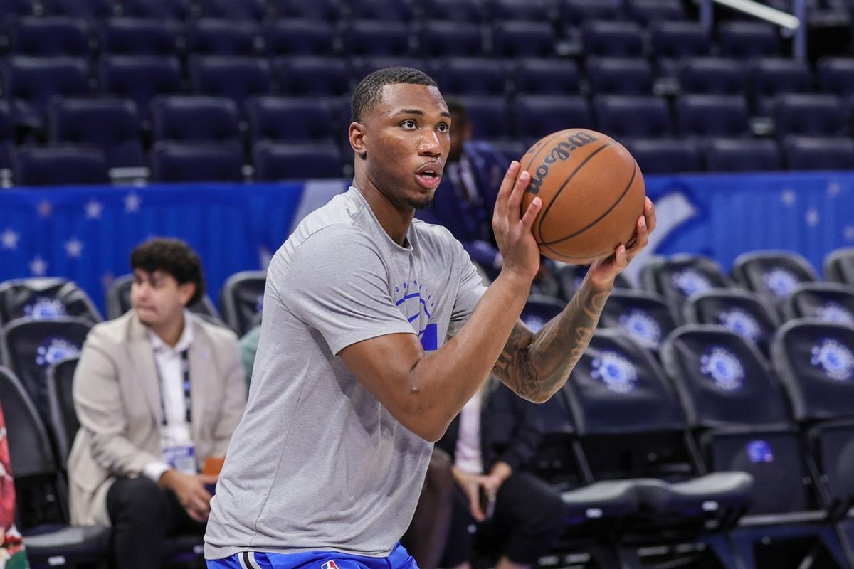 Mar 12, 2026; Orlando, Florida, USA; Orlando Magic forward Jamal Cain (8) warms up before the game against the Washington Wizards at Kia Center. Mandatory Credit: Mike Watters-Imagn Images