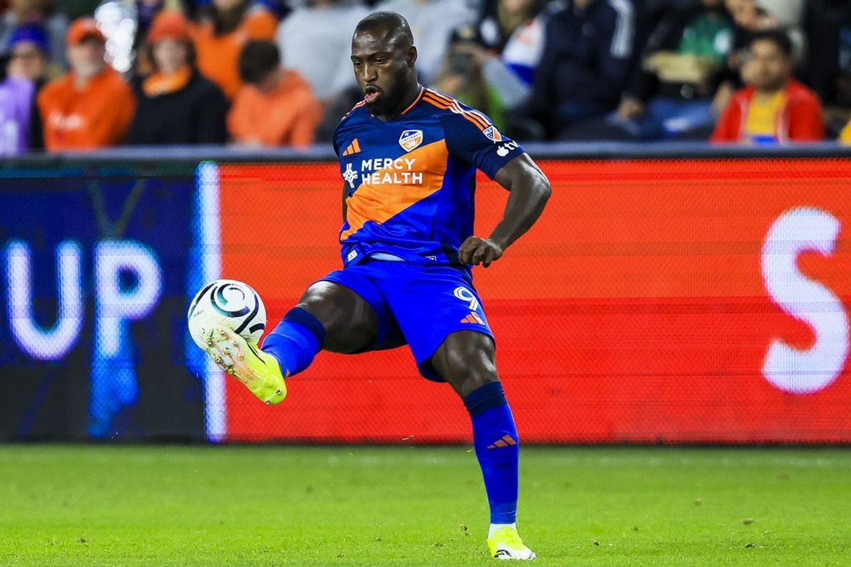 Mar 12, 2026; Cincinnati, Ohio, USA; FC Cincinnati forward Kevin Denkey (9) controls the ball against Tigres UANL in the first half at TQL Stadium. Mandatory Credit: Katie Stratman-Imagn Images