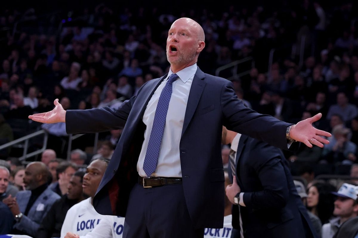 Mar 12, 2026; New York, NY, USA; Villanova Wildcats head coach Kevin Willard coaches against the Georgetown Hoyas during the first half at Madison Square Garden. Mandatory Credit: Brad Penner-Imagn Images