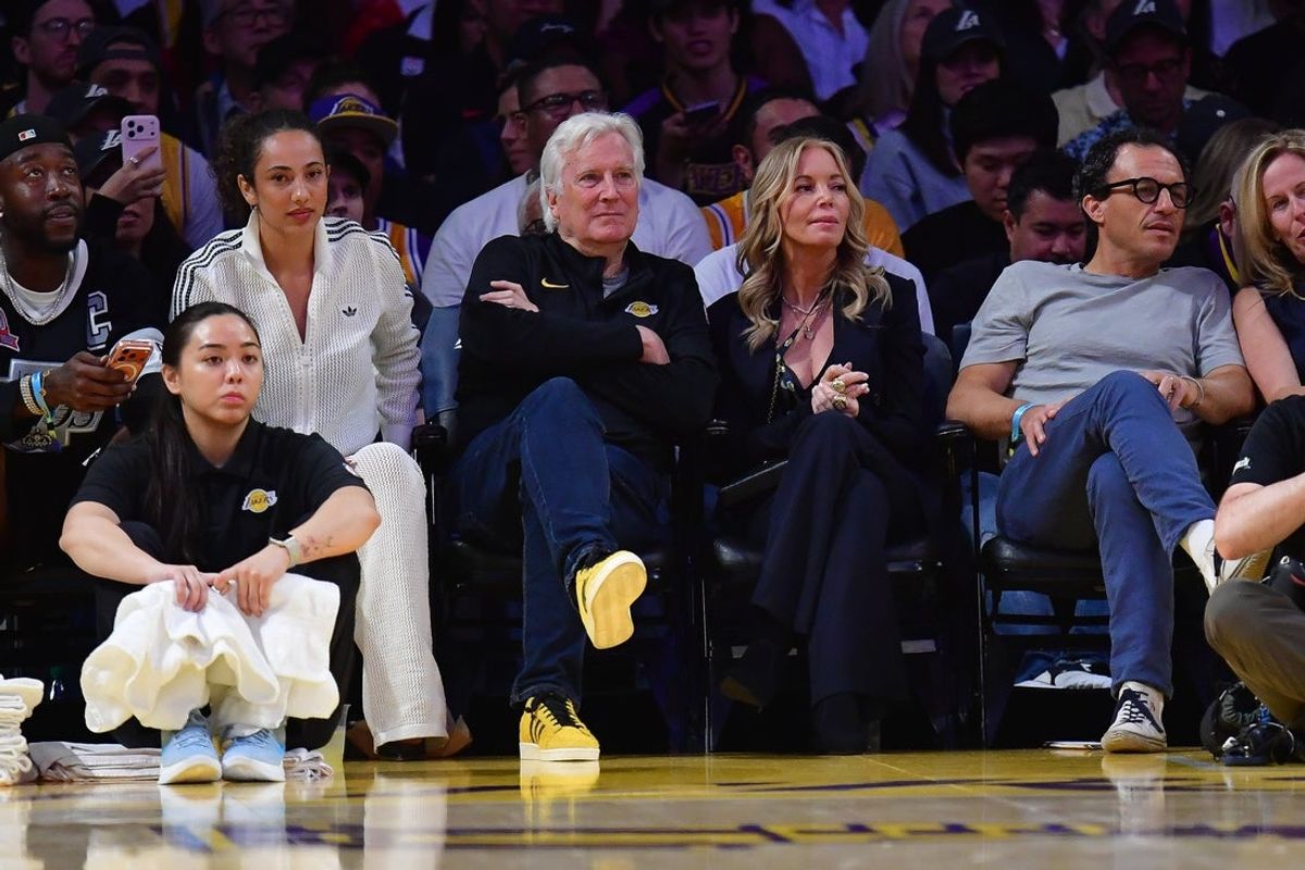 Mar 12, 2026; Los Angeles, California, USA; Los Angeles Lakers majority owner Mark Walter and team executive Jeannie Buss in attendance at Crypto.com Arena. Mandatory Credit: Gary A. Vasquez-Imagn Images