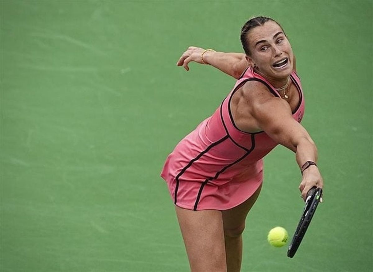Belarusian tennis player Aryna Sabalenka competes against Czech tennis player Linda Nosková at the BNP Paribas Open in Indian Wells, Calif., on Friday, March 13, 2026.