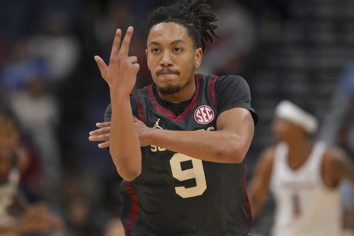 Mar 13, 2026; Nashville, TN, USA;  Oklahoma Sooners guard Nijel Pack (9) reacts after a 3-pointer against the Arkansas Razorbacks during the first half at Bridgestone Arena. Mandatory Credit: Steve Roberts-Imagn Imagesduring the first half