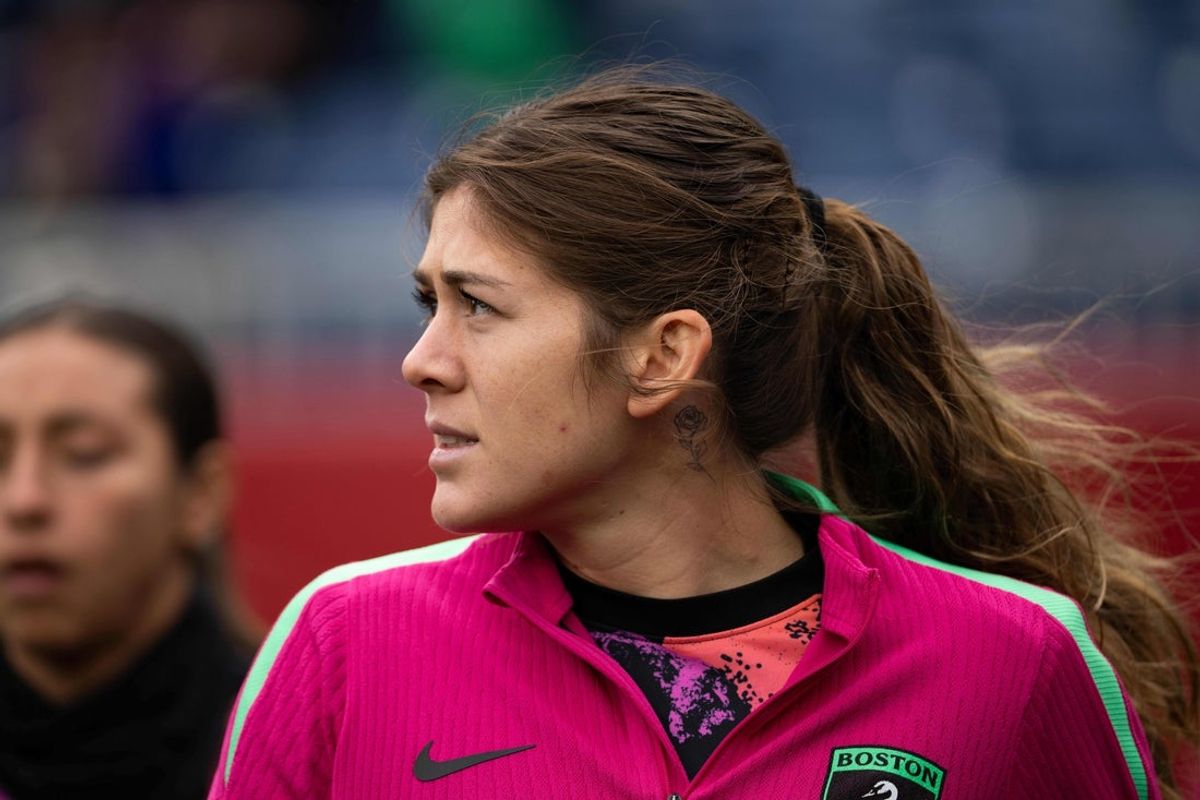 Mar 14, 2026; Foxborough, Massachusetts, USA; Boston Legacy FC defender Nicki Hernandez (20) takes the field for warm ups before the game against Gotham FC at Gillette Stadium. Mandatory Credit: Natalie Reid-Imagn Images