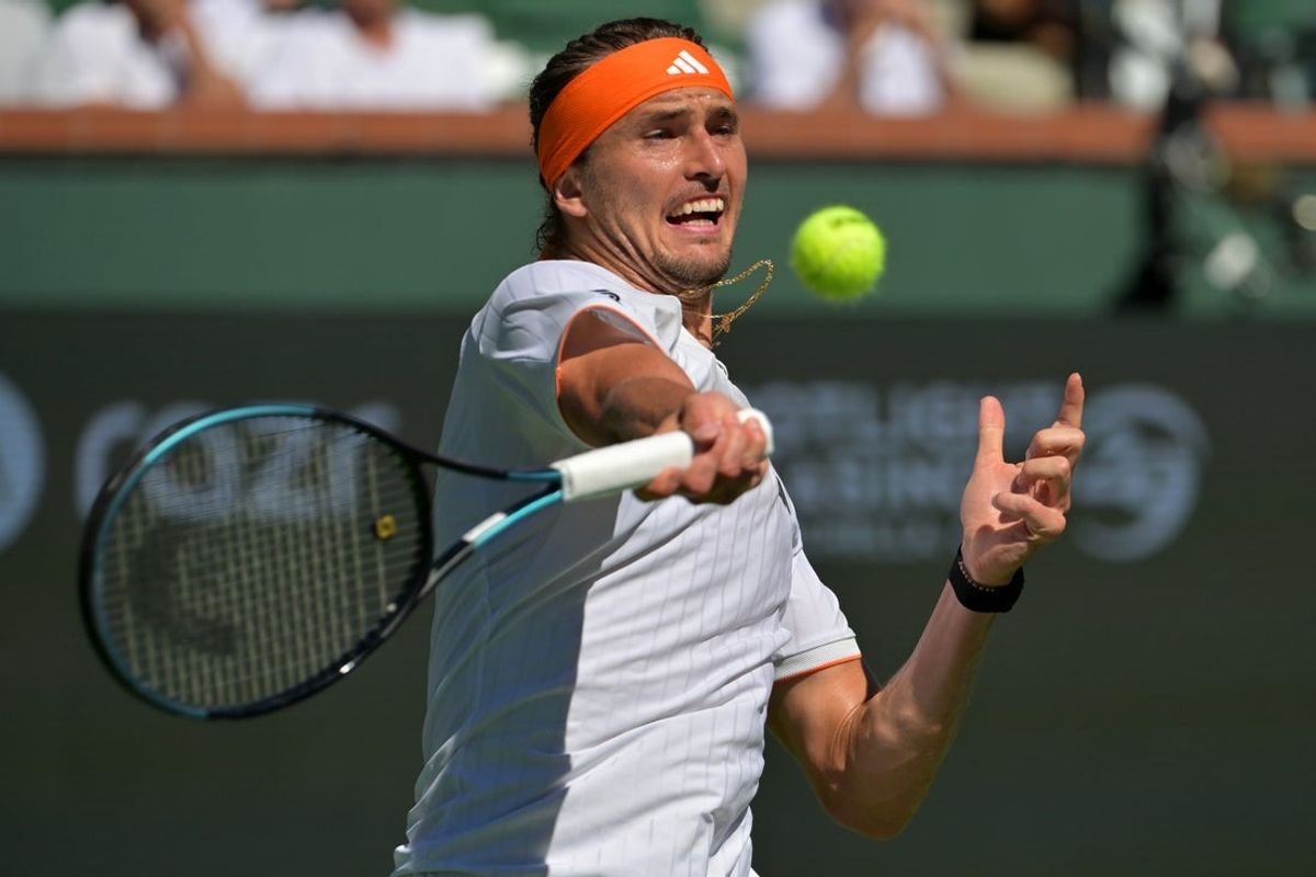 Mar 14, 2026; Indian Wells, CA, USA; Alexander Zverev (GER) during the semifinal match against Jannik Sinner (ITA) in the BNP Paribas Open at the Indian Wells Tennis Garden. Mandatory Credit: Jayne Kamin-Oncea-Imagn Images