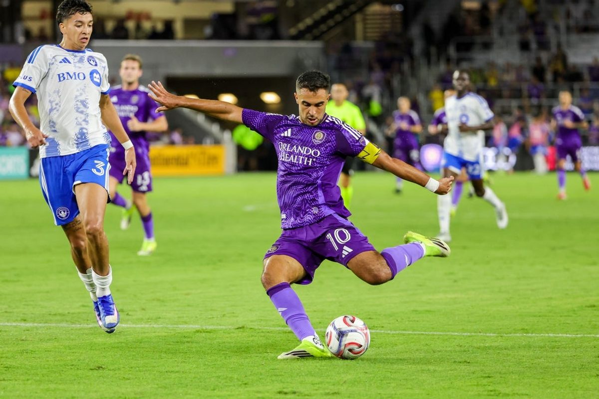Mar 14, 2026; Orlando, Florida, USA; Orlando City midfielder Martin Ojeda (10) shoots on goal during the second half against the CF Montreal at Inter&Co Stadium. Mandatory Credit: Mike Watters-Imagn Images