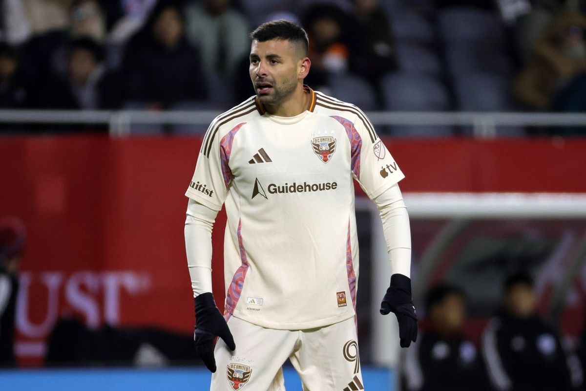 Mar 14, 2026; Chicago, Illinois, USA; D.C. United forward Tai Baribo (9) during the first half against the Chicago Fire at Soldier Field. Mandatory Credit: Mike Dinovo-Imagn Images