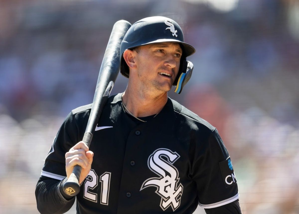 Mar 13, 2026; Phoenix, Arizona, USA; Chicago White Sox outfielder Austin Hays against the Chicago Cubs during a spring training game at Camelback Ranch-Glendale. Mandatory Credit: Mark J. Rebilas-Imagn Images