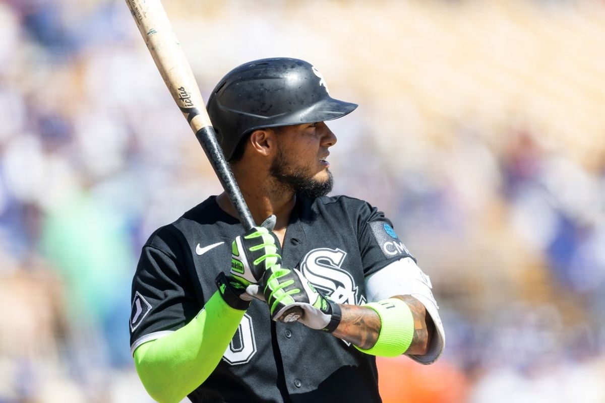 Mar 14, 2026; Phoenix, Arizona, USA; Chicago White Sox second baseman Lenyn Sosa against the Los Angeles Dodgers during a spring training game at Camelback Ranch-Glendale. Mandatory Credit: Mark J. Rebilas-Imagn Images