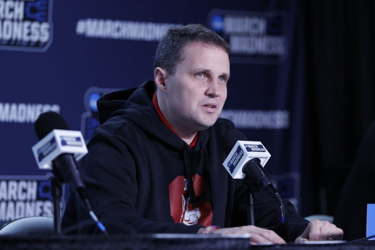 Mar 16, 2026; Dayton, OH, USA; NC State Wolfpack head coach Will Wade speaks with the media during a practice session ahead of the first four of the men's 2026 NCAA Tournament at University of Dayton Arena. Mandatory Credit: Rick Osentoski-Imagn Images