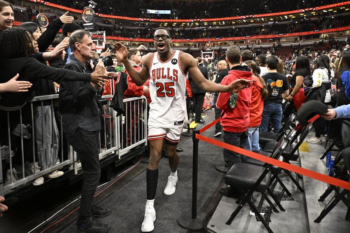 Mar 16, 2026; Chicago, Illinois, USA; Chicago Bulls forward Jalen Smith (25) greets fans after the game against the Memphis Grizzlies at United Center. Mandatory Credit: Matt Marton-Imagn Images